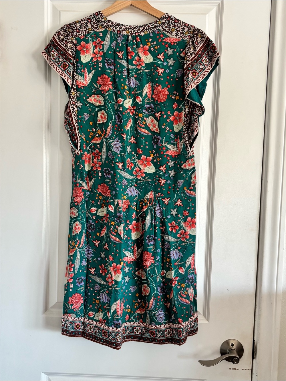 Anthropologie Teal Floral V-Neck Midi Dress - Picture 3 of 3
